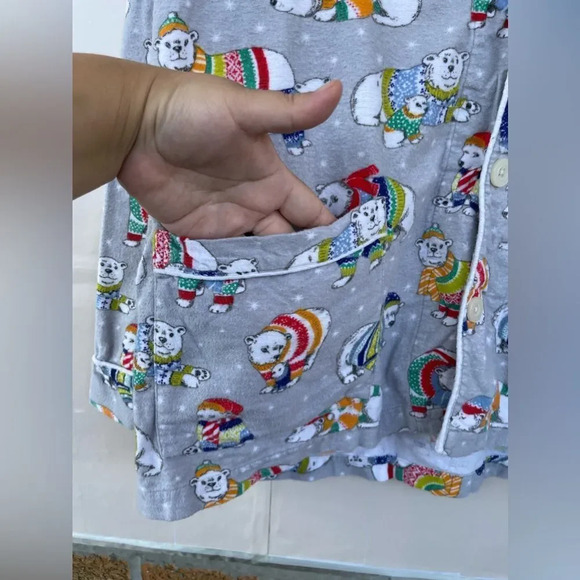 Nick & Nora Pajama PJ Set Polar Bears Fleece Button Front Long Sleeve large - Picture 10 of 14